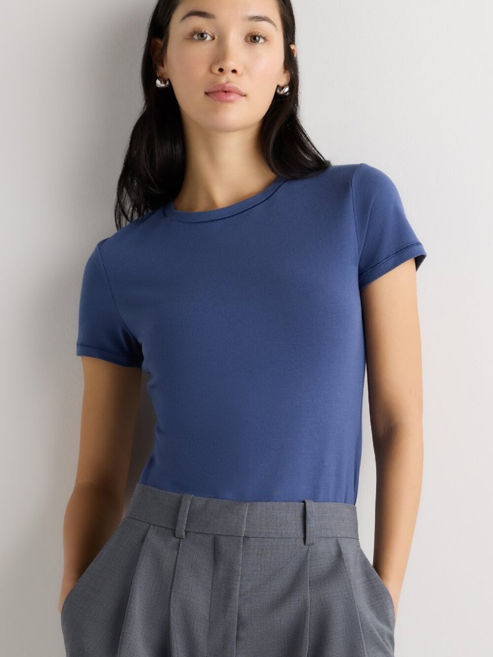 Cotton Jersey Fitted Tee in Blue